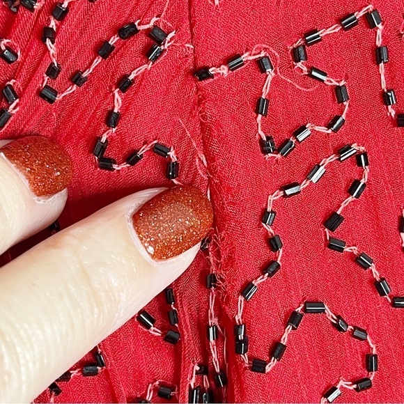 Vintage Beaded Jacket 100% Silk‎ Size Large Women’s Red Black Cardigan Stenay? - Picture 8 of 8